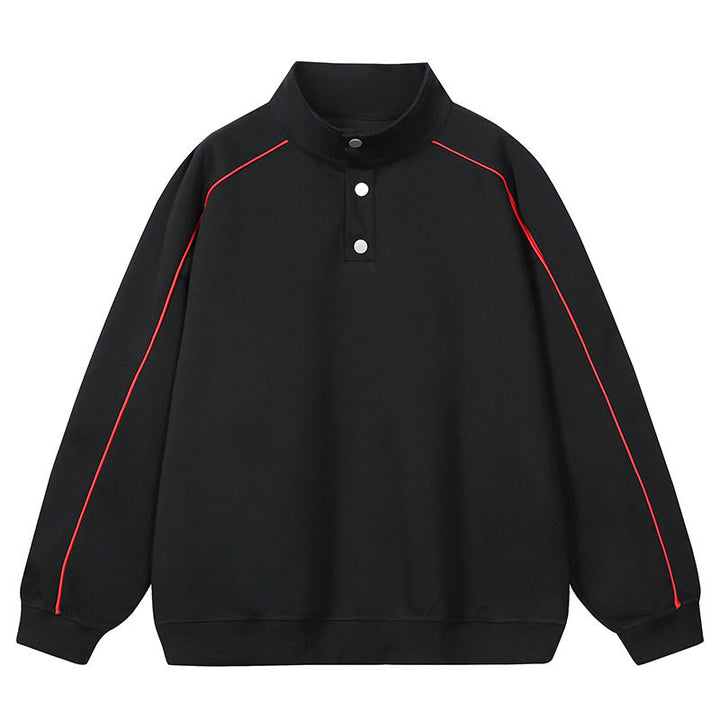 Men's sweatshirt with stand-up collar, snap-button half placket and contrasting shoulder piping Mune Fashion