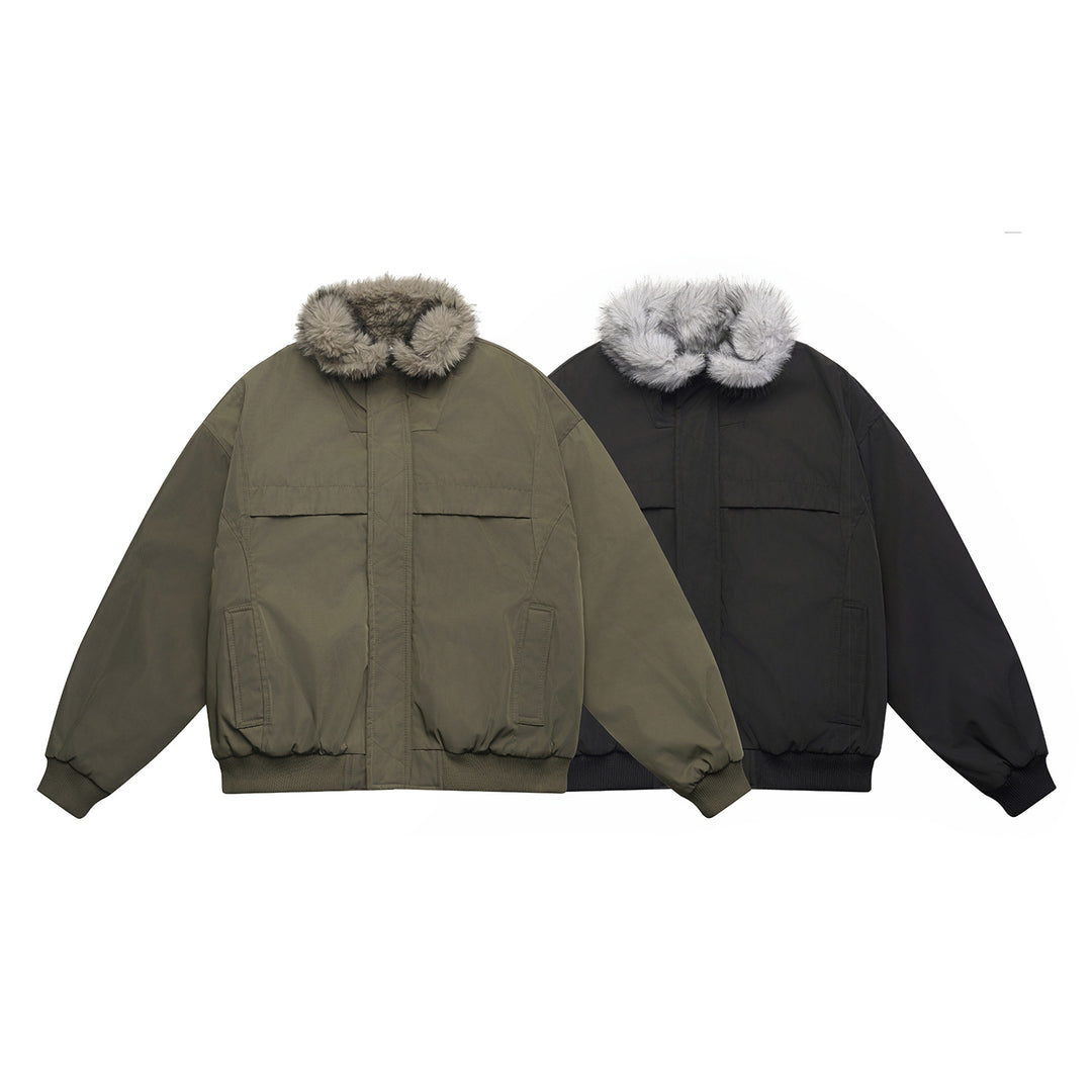 Men's Boxy Bomber Jacket with cozy artificial fur collar and windproof thermal lining Mune Fashion