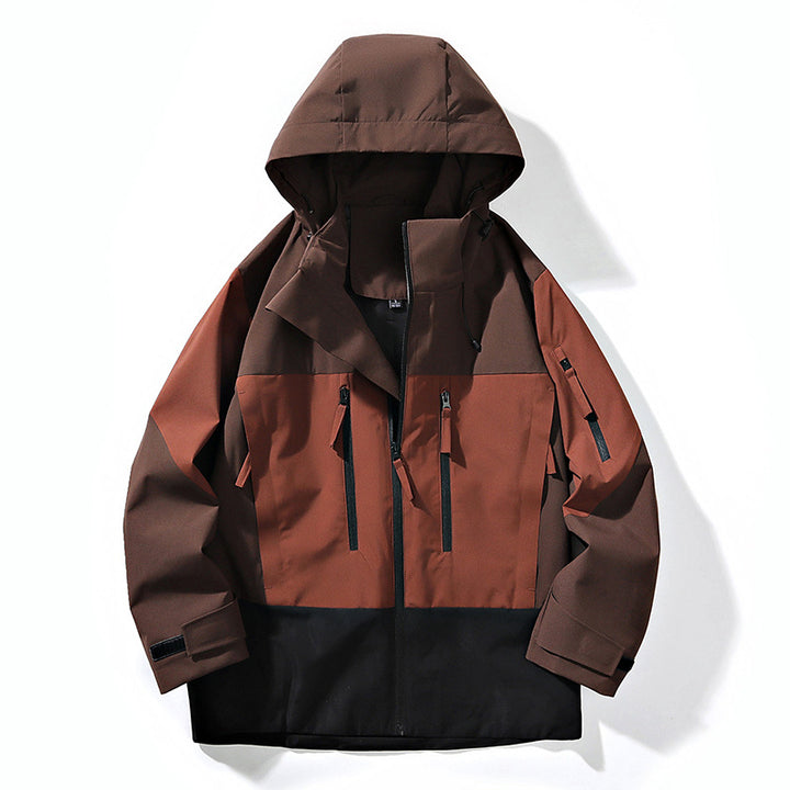 Men's Water-Repellent Colorblock Outdoor Jacket with Hood, Multiple Zipper Pockets and Adjustable Cuffs Mune Fashion