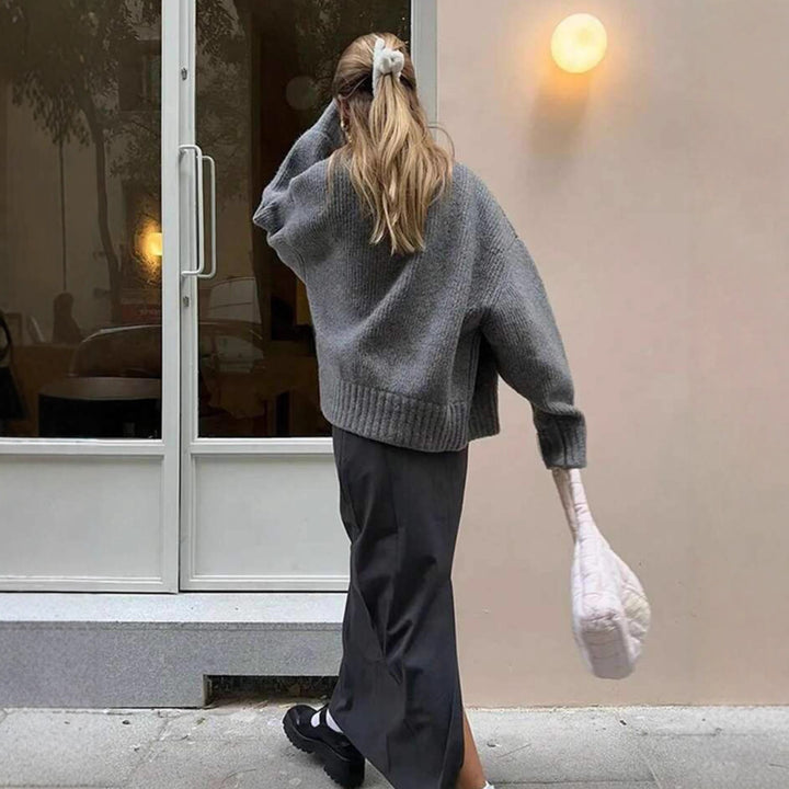 Women's Oversize ribbed short pullover with half zip and dropped shoulder Mune Fashion