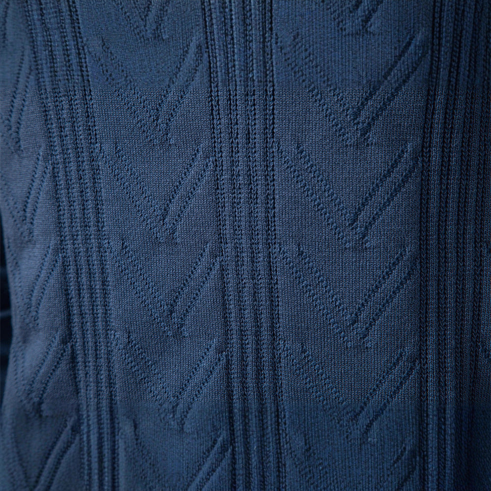 Men's fine knit polo sweater with V-neck, zigzag pattern and Kent collar Mune Fashion