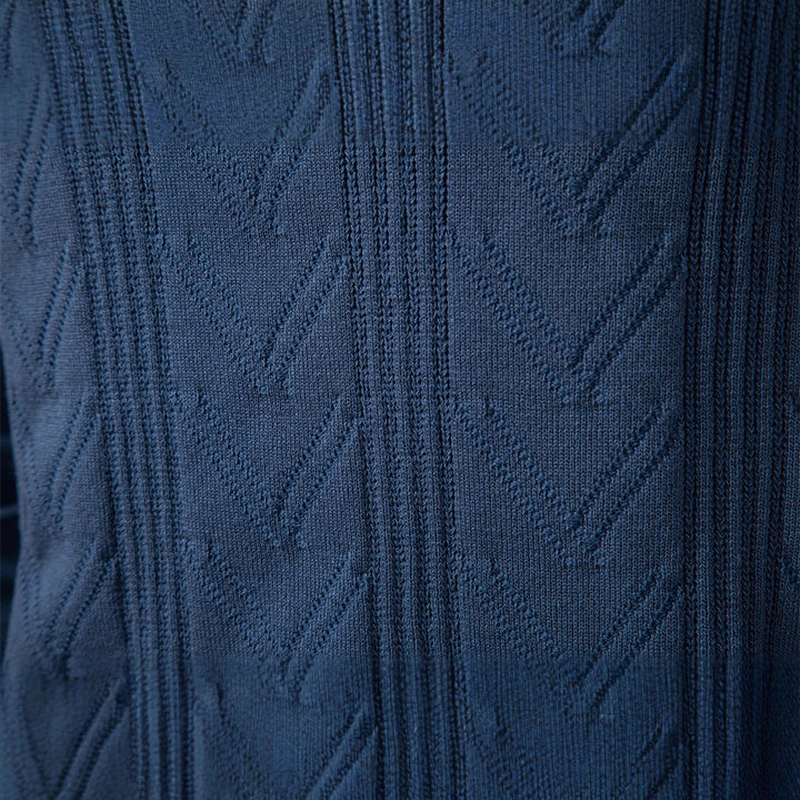 Men's fine knit polo sweater with V-neck, zigzag pattern and Kent collar Mune Fashion
