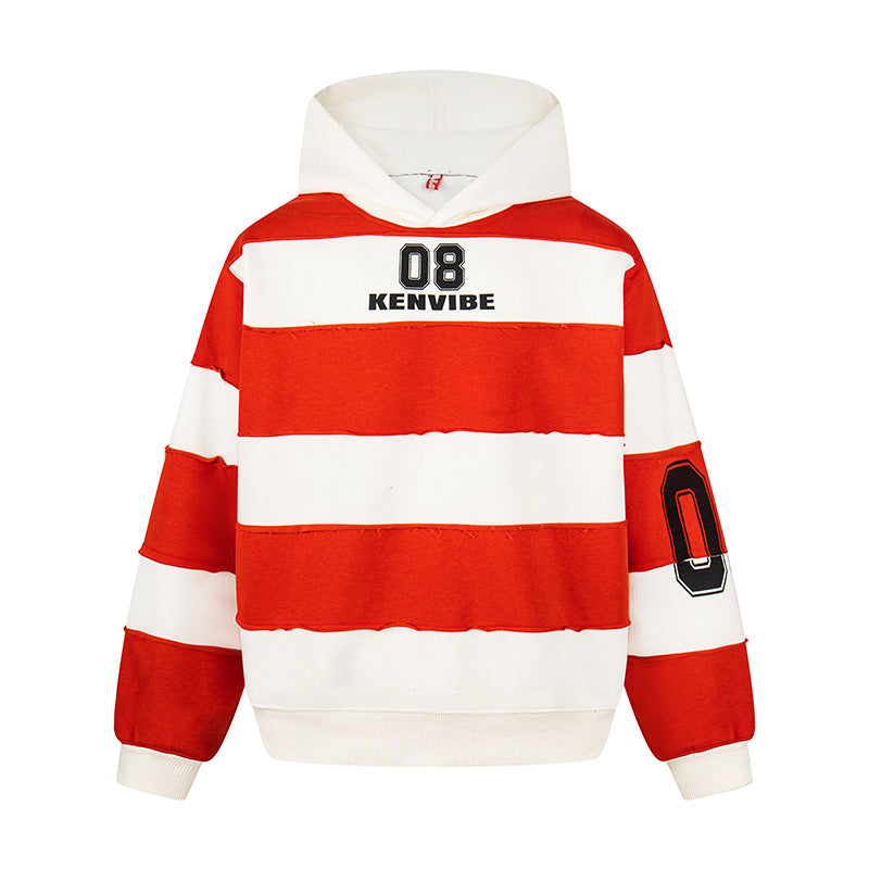 Women's Striped Oversized Hoodie in Sport Style with College Print Mune Fashion