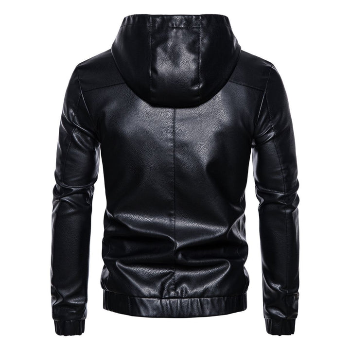 Men's Hooded Leather Jacket in Biker Style with Zipper and Slim Silhouette Mune Fashion