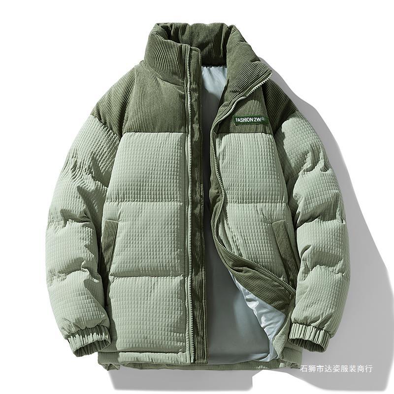 Men's Padded Corduroy-Look Quilted Jacket with High Standing Collar and Thermal Lining Mune Fashion