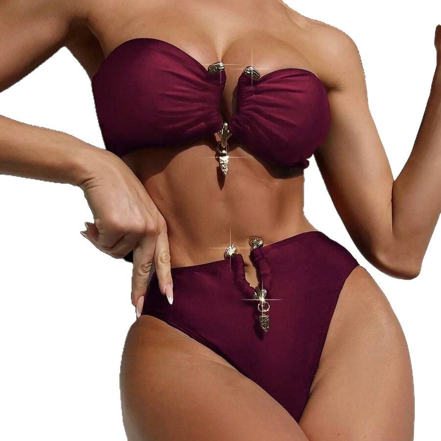 Women Bandeau Bikini with Shiny Accents Mune Fashion