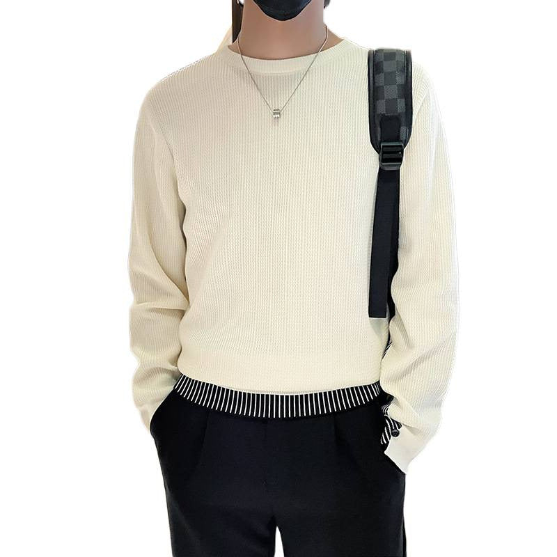Men's fine-knit sweater with subtle ribbed structure and contrasting hem Mune Fashion