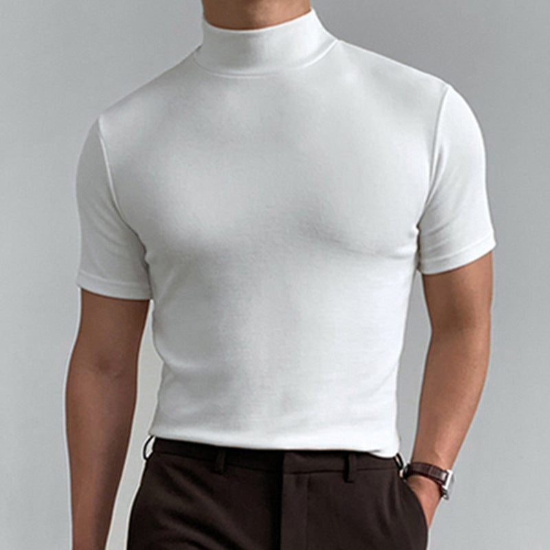 Men's fitted short-sleeve stand collar top made of cotton-elastane Mune Fashion