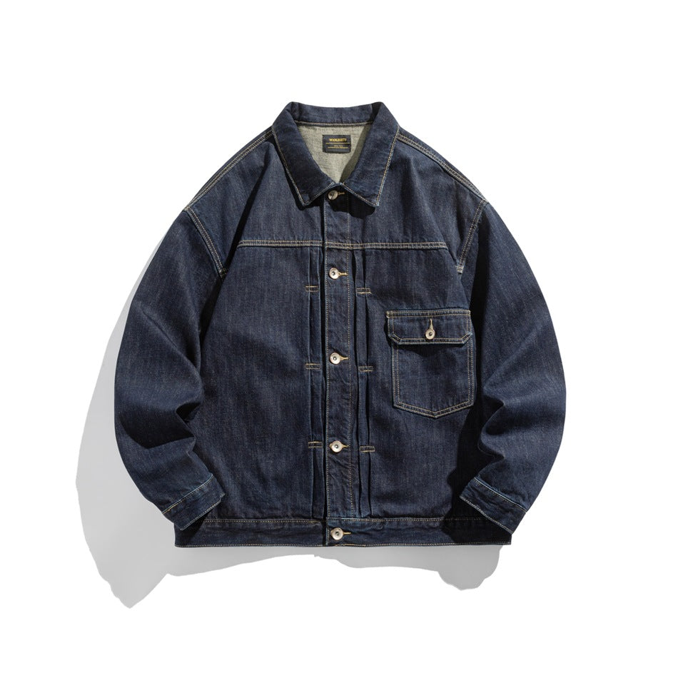 Unisex Wide-cut Denim Worker Blouson with Asymmetric Flap Pocket Mune Fashion