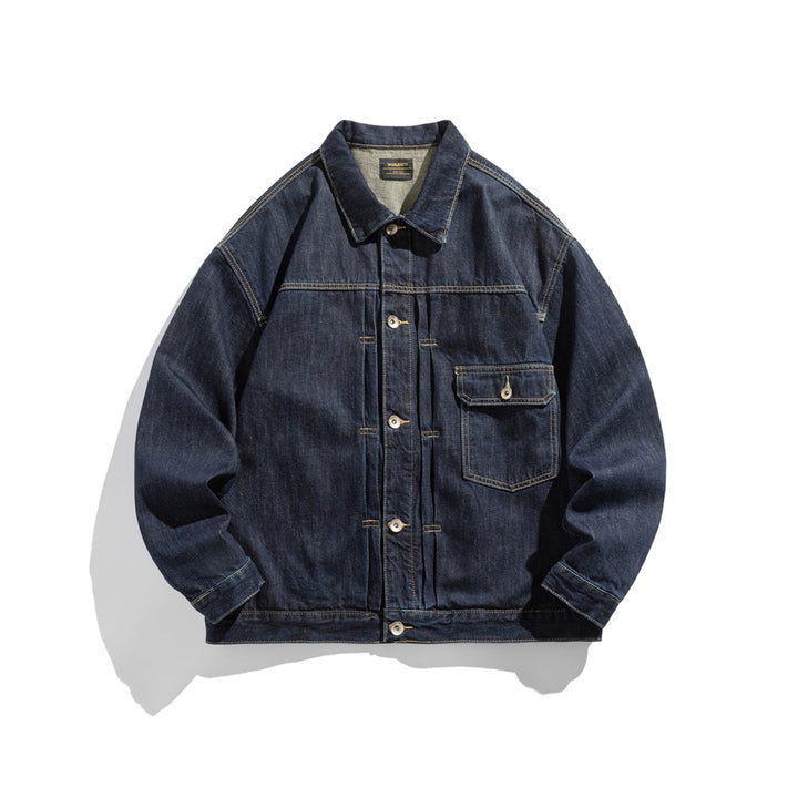 Unisex Wide-cut Denim Worker Blouson with Asymmetric Flap Pocket Mune Fashion
