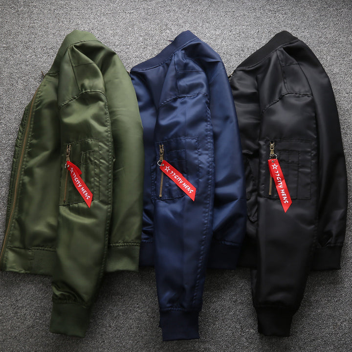 Men's Urban Nylon Bomber in Flight Look with Zipper Arm Pocket and Elastic Cuffs Mune Fashion