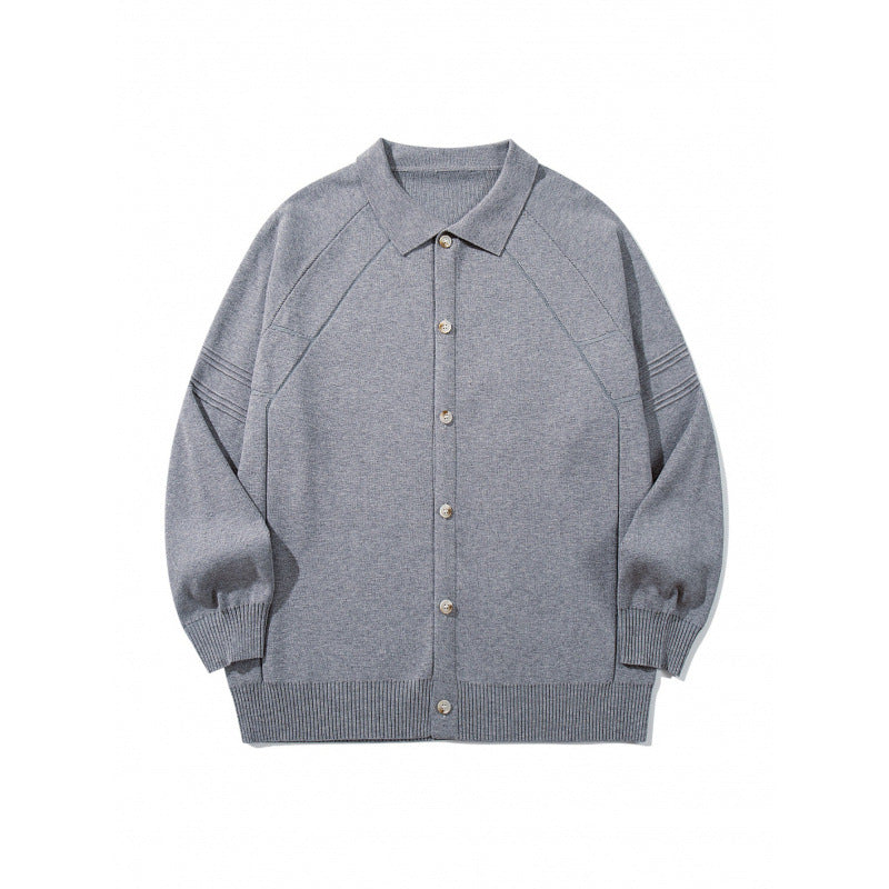 Unisex Boxy Knit Cardigan with Shirt Collar, Raglan Sleeves and Ribbed Hems Mune Fashion