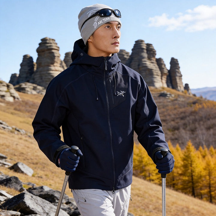 Men's Softshell Trekking Jacket with Hood breathable windproof stretch Mune Fashion