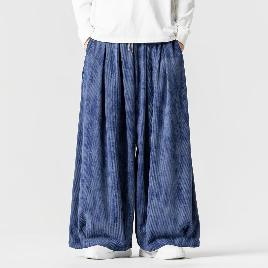 Men's Loose Cord Lounge Pants with Pleats, Elastic Waistband, and Balloon Leg Cut Mune Fashion