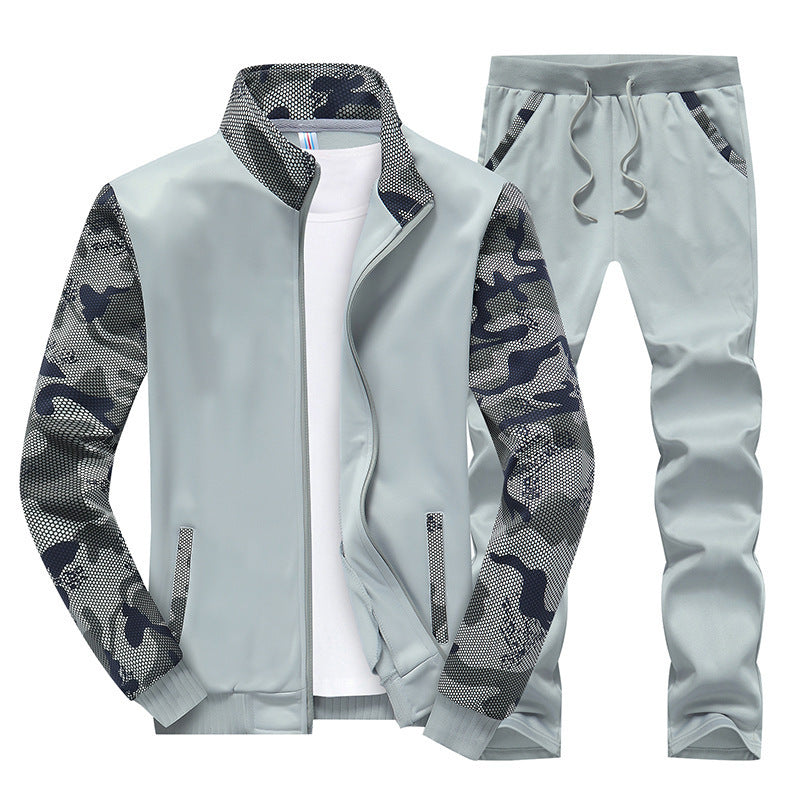 Men's Modern Tracksuit in Camouflage Mesh Mix with Stand Collar and Drawstring Mune Fashion