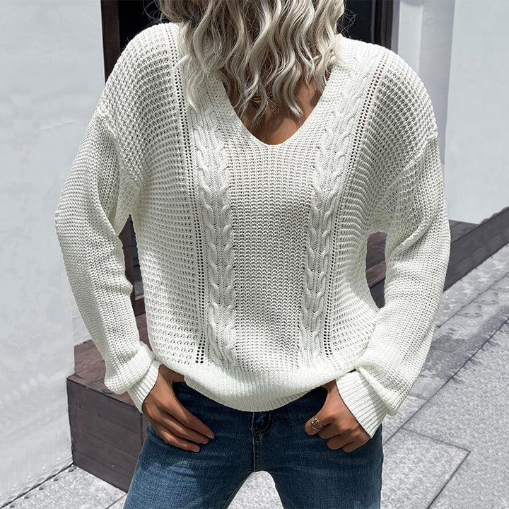 Women's Lightweight V-Neck Knit Sweater with Texture Mix and Relaxed Oversize Fit Mune Fashion