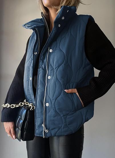 Women's Functional Padded Vest with High Stand-Up Collar, Zipper and Side Pockets Mune Fashion