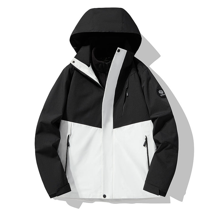 Men's three-layer breathable softshell trekking jacket with integrated fleece collar and adjustable hood Mune Fashion