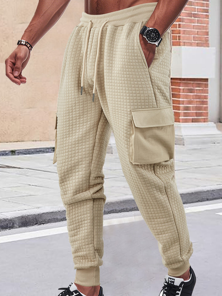 Men's Nano Square Structured Cargo Jogging Pants with Drawstring Waist and Patch Side Pockets Mune Fashion