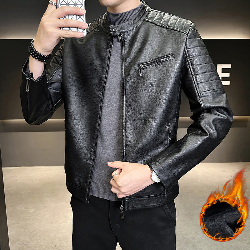 Men's Fashion Faux Leather Jacket with Stand-Up Collar Mune Fashion 1788322179