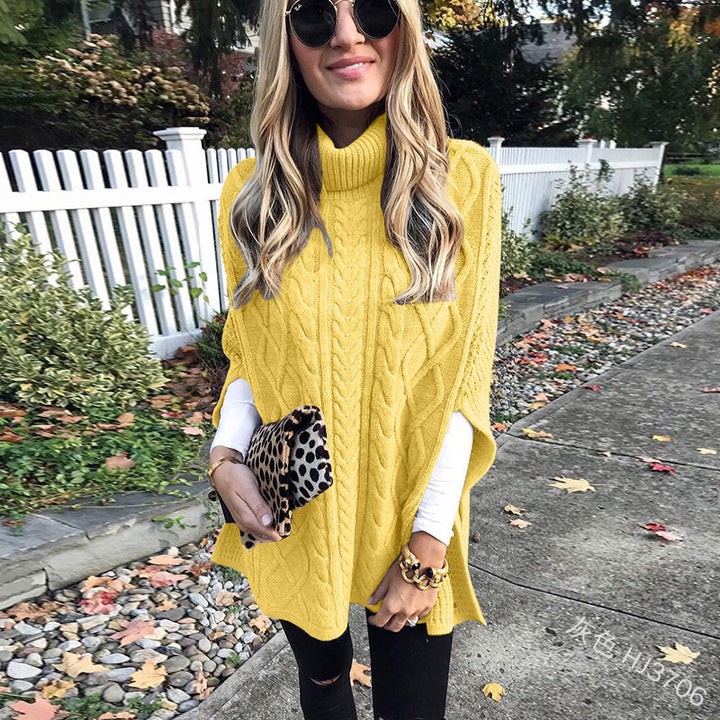 Ladies nan kastiger knit poncho with high turtleneck, cable structure and side slits Mune Fashion