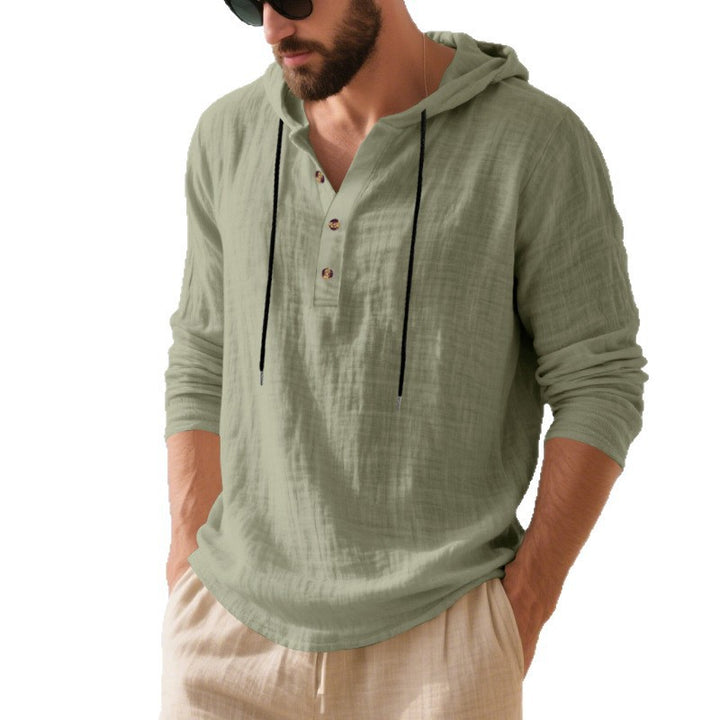 Men's casual hooded Henley shirt in linen look with continuous button placket and relaxed fit Mune Fashion