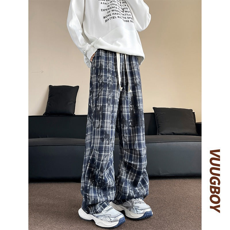Men's wide checkered flannel pants with drawstring in baggy cut Mune Fashion