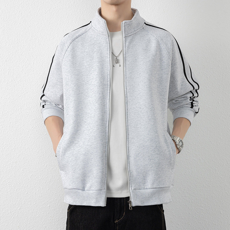 Men's leisure training jacket with stand-up collar, zipper, and contrast stripes Mune Fashion
