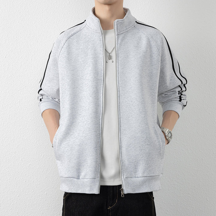 Men's leisure training jacket with stand-up collar, zipper, and contrast stripes Mune Fashion