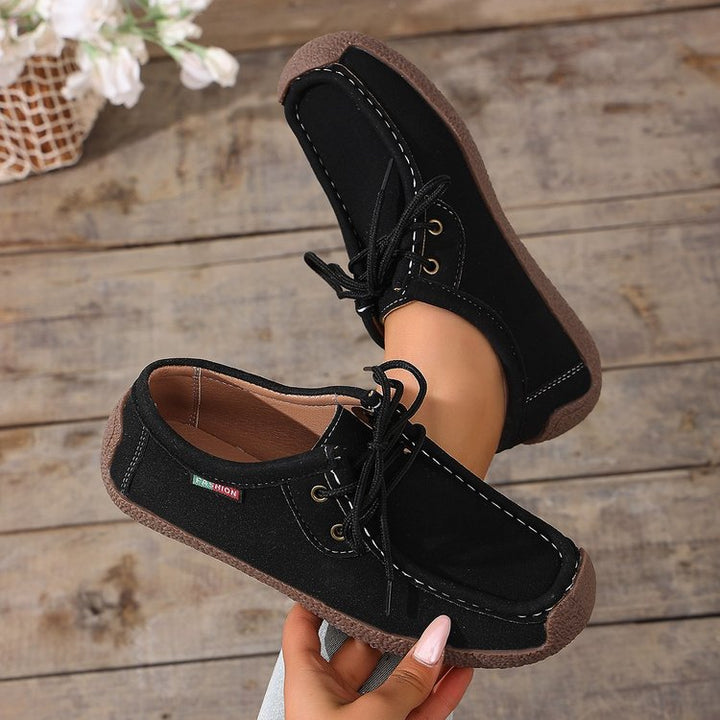 Women's Canvas Moccasin Slipper with Lacing and Padded Comfort Sole Mune Fashion