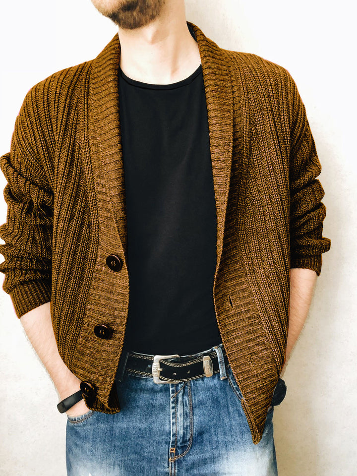 Men's knitted cardigan with shawl collar and button placket Mune Fashion