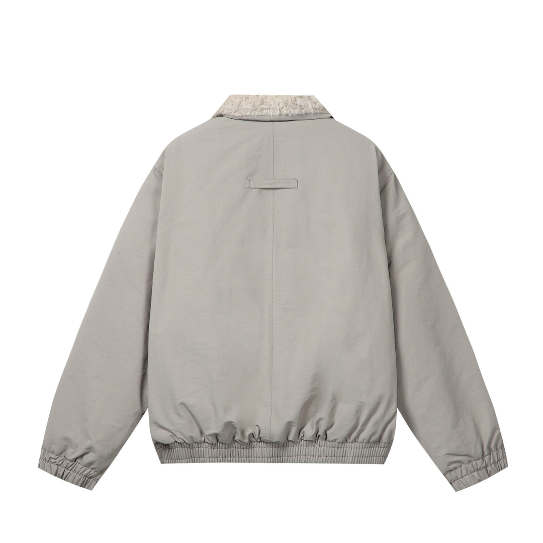 Women's Minimalist Thermo Blouson Jacket with Faux Fur Shawl Collar and Elastic Tunnel Drawstring Hem Mune Fashion