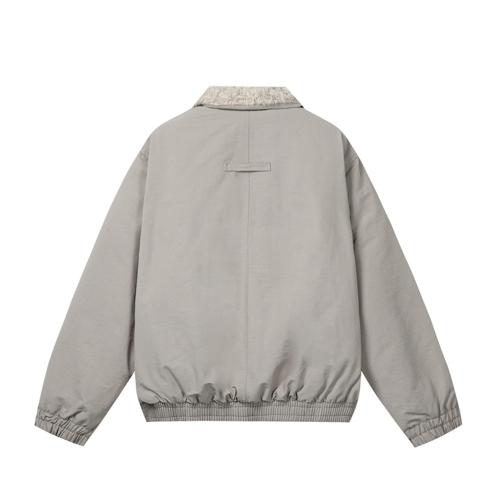 Women's Minimalist Thermo Blouson Jacket with Faux Fur Shawl Collar and Elastic Tunnel Drawstring Hem Mune Fashion