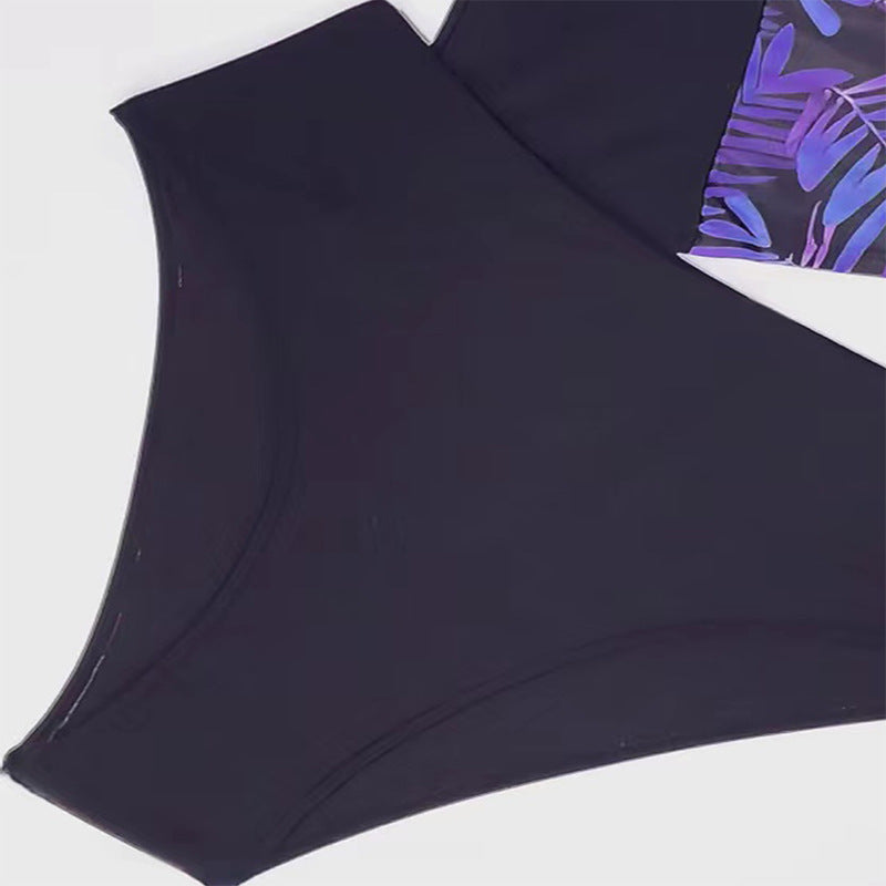 Women's sporty swimsuit with zipper and attractive leaf pattern Mune Fashion