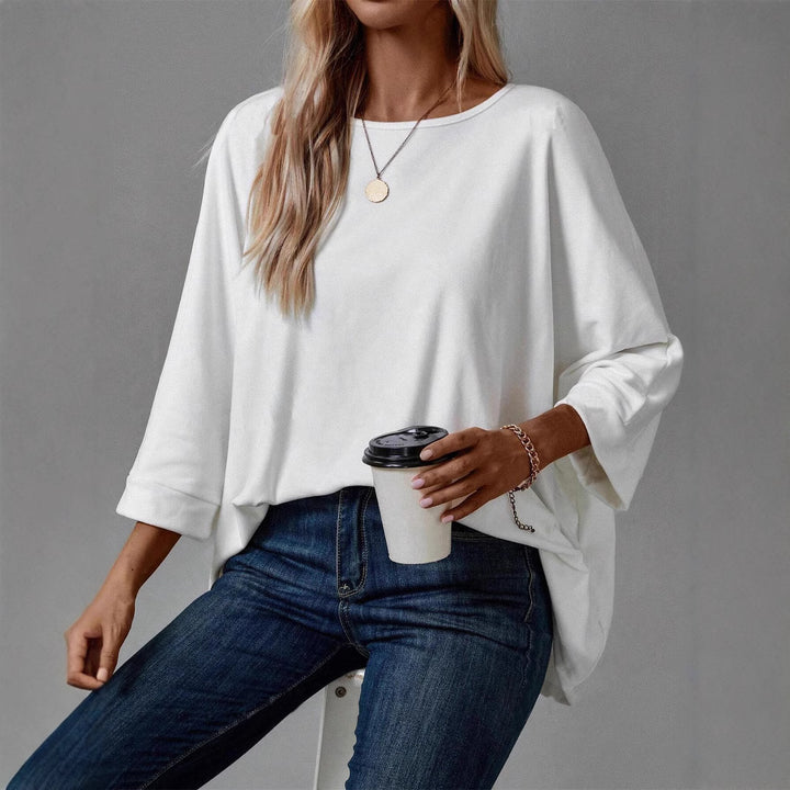 Women's Oversize Tunic Blouse with Boat Neck and Three-Quarter Sleeves Mune Fashion