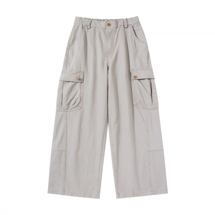 Women's Wide Cargo Pants with High Waist, Large Flap Pockets, and Culotte Silhouette Mune Fashion