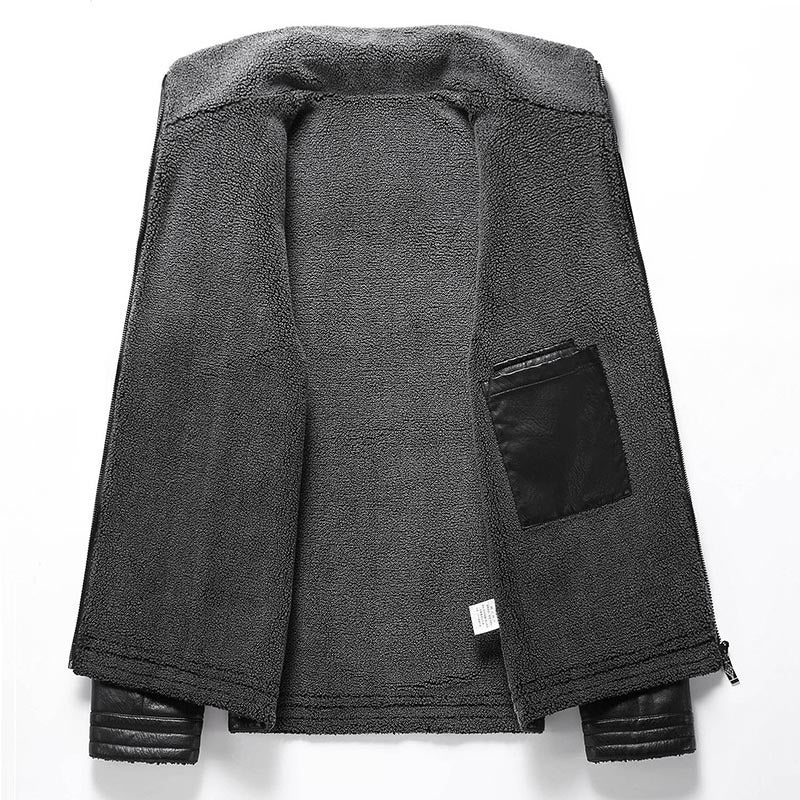 Men's Elegant Faux Leather Jacket with High Collar Mune Fashion