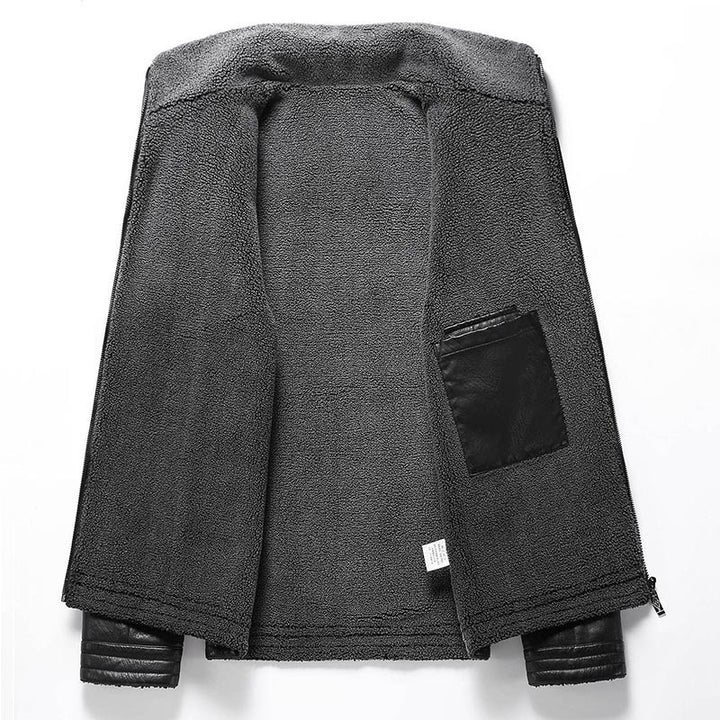 Men's Elegant Faux Leather Jacket with High Collar Mune Fashion