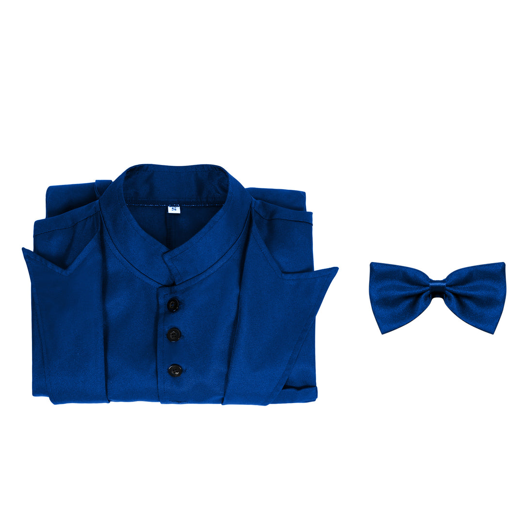 Men's dress shirt with concealed button placket, stand-up collar, and matching bow tie Mune Fashion