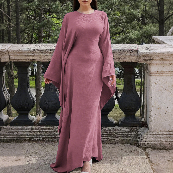 Women's flowing max dress with wide draped sleeves made of viscose blend Mune Fashion
