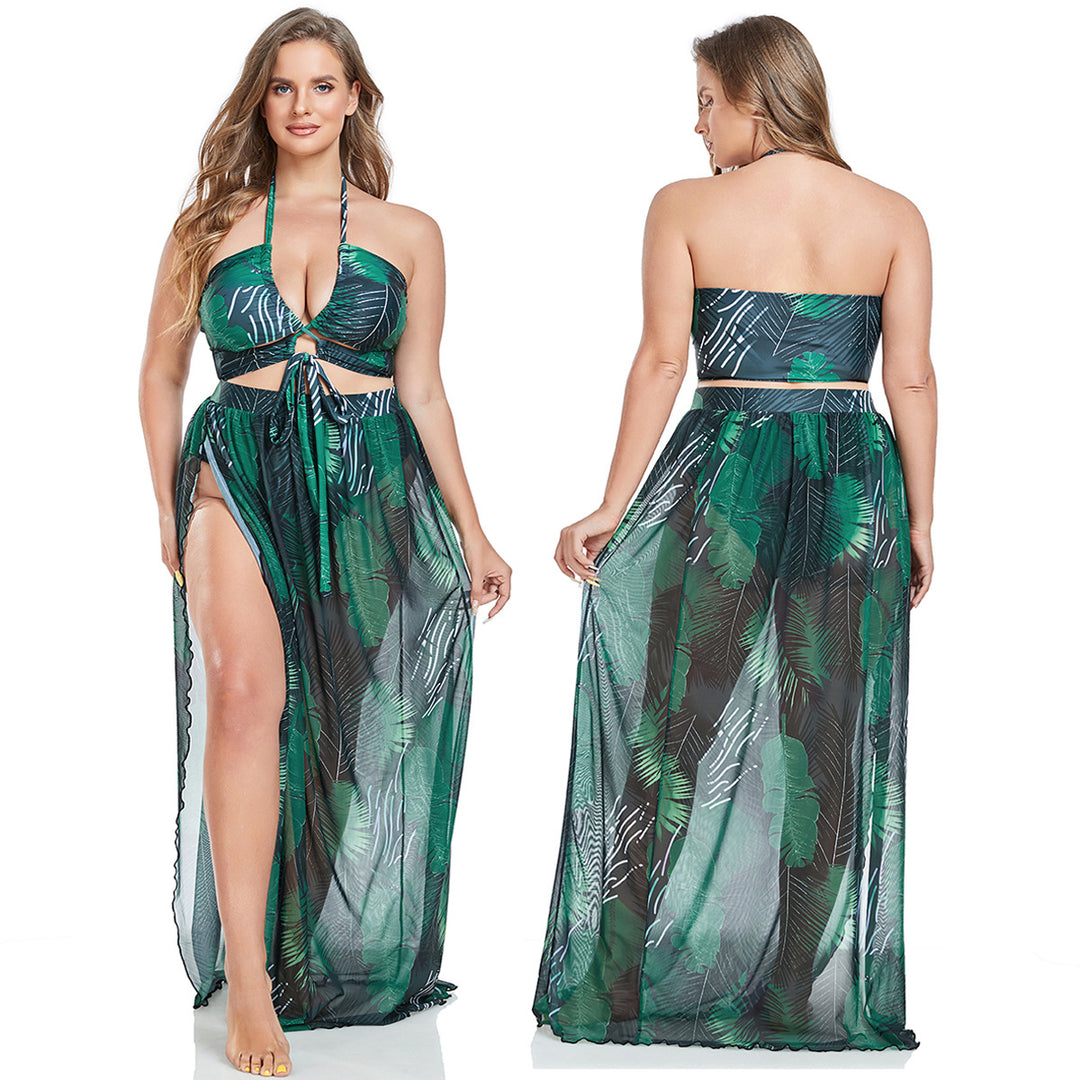 Women's swimsuit with elegant wrap skirt and summery palm print Mune Fashion