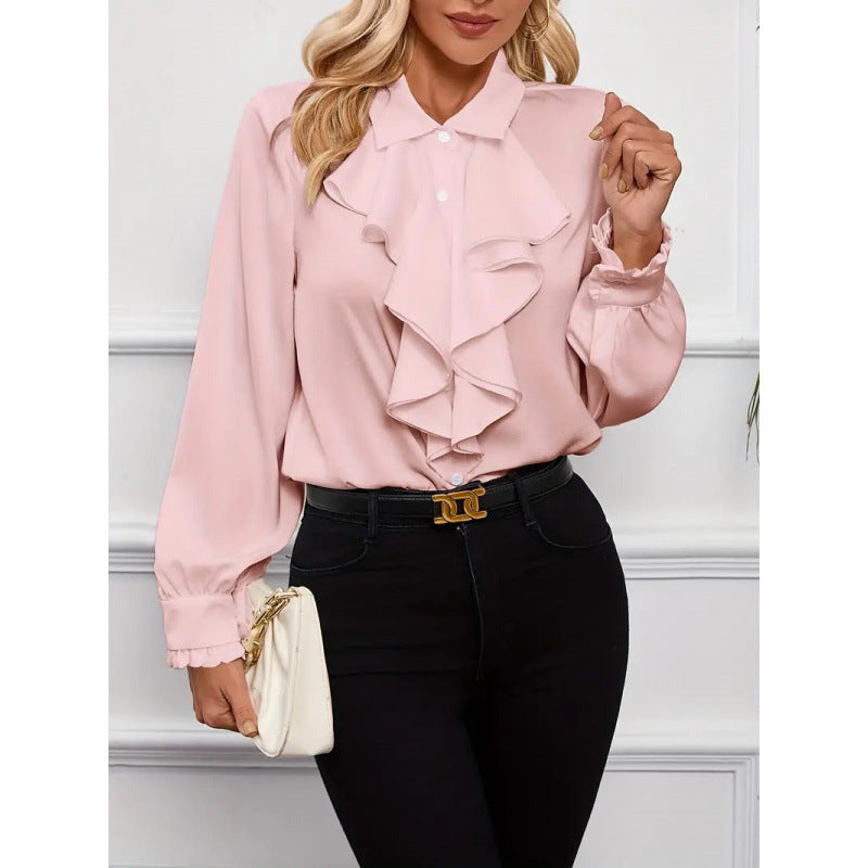 Women's Blouse with Refined Ruffle Details and Elegant Sleeves Mune