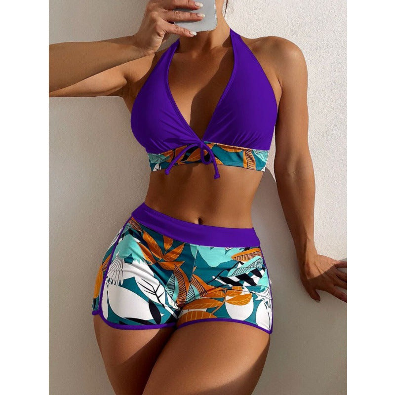 Women High-neck Bikini with Playful Floral Pattern Mune Fashion
