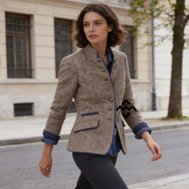 Women nan classic traditional jacket with stand-up collar and decorative buttons Mune Fashion
