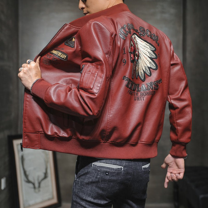 Men's Stylish Leather Bomber Jacket Mune Fashion