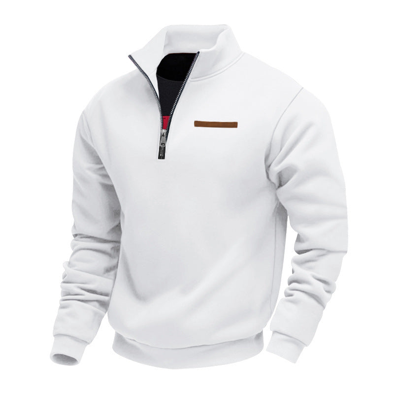 Men's half-zip sweatshirt made of heavy fleece with stand-up collar and concealed chest pocket Mune Fashion