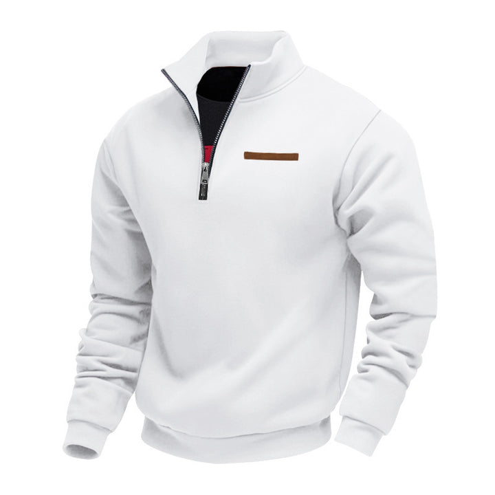 Men's half-zip sweatshirt made of heavy fleece with stand-up collar and concealed chest pocket Mune Fashion
