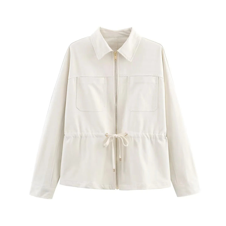 Women's lightweight transitional jacket with zipper, drawstring waist and patch chest pockets Mune Fashion