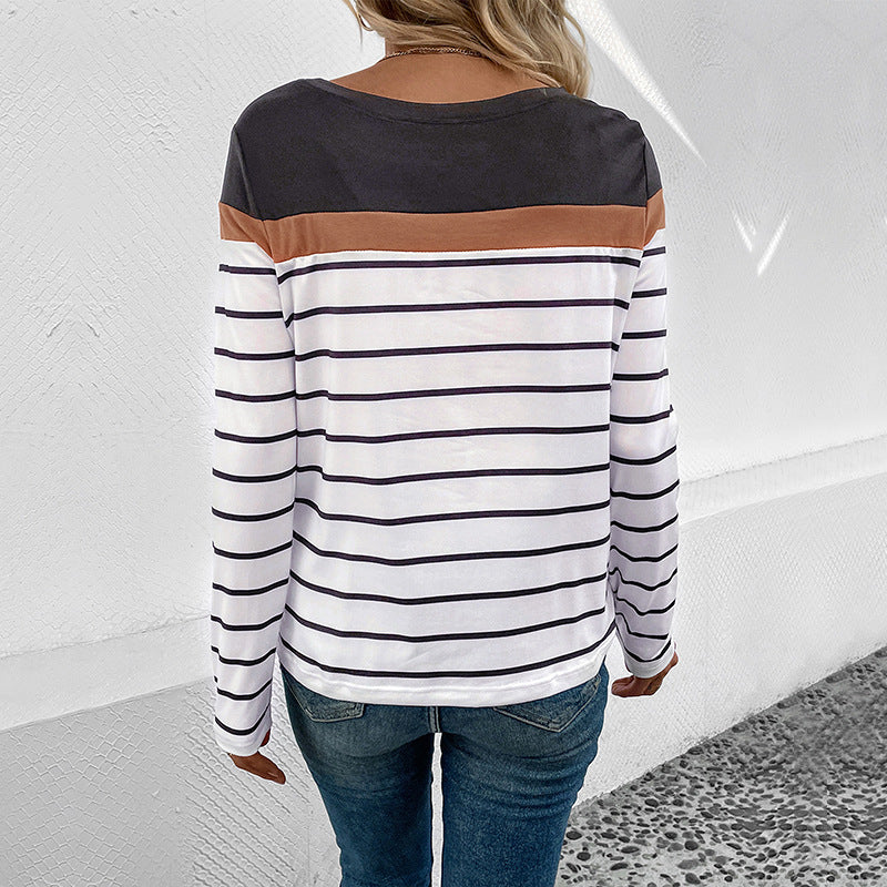 Women's Stylish Long Sleeve Shirt with Stripes Mune Fashion