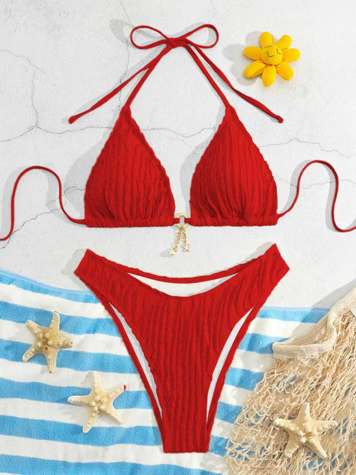 Women Triangle Bikini with Ribbed Design Mune Fashion